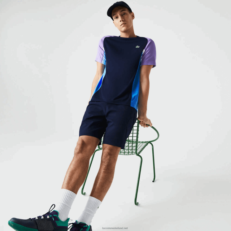 Lacoste sport color-block ultra-dry piqué tennis t-shirt 0828H584 marineblauw paars wit blauw 5xj Heren