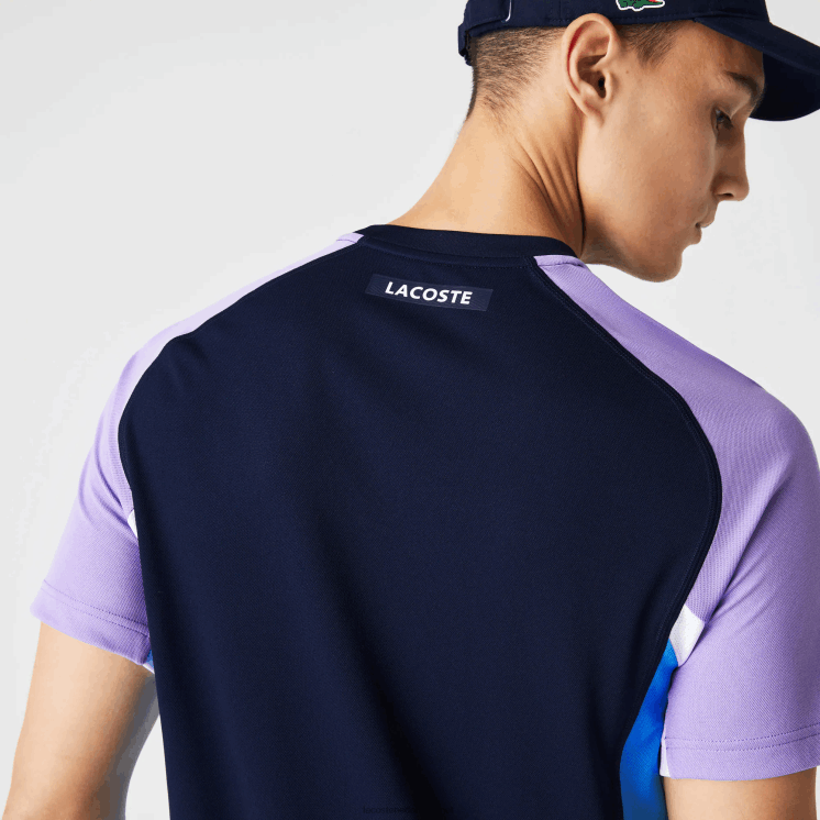Lacoste sport color-block ultra-dry piqué tennis t-shirt 0828H584 marineblauw paars wit blauw 5xj Heren