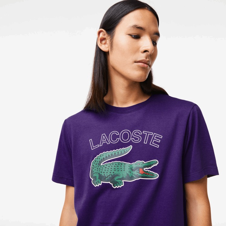 Lacoste sport jersey t-shirt met krokodillenprint 0828H839 paarse pfn Heren