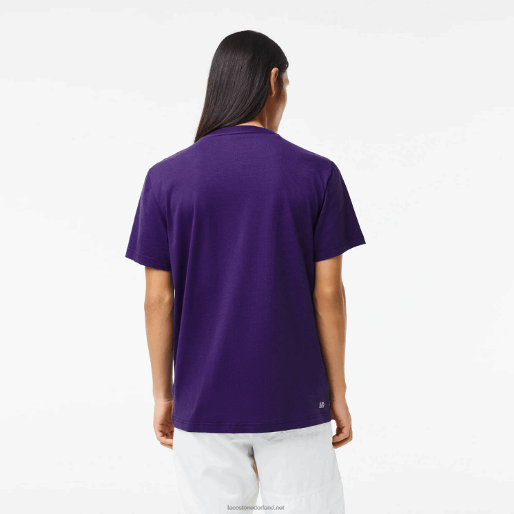 Lacoste sport jersey t-shirt met krokodillenprint 0828H839 paarse pfn Heren