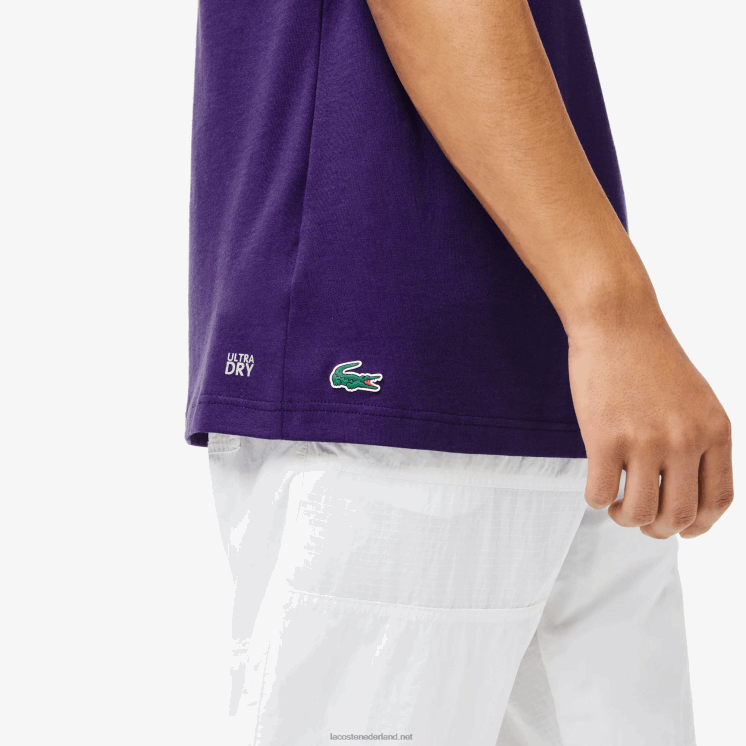 Lacoste sport jersey t-shirt met krokodillenprint 0828H839 paarse pfn Heren
