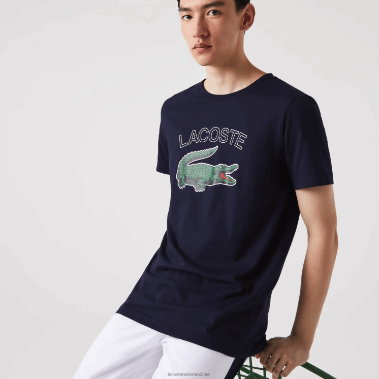 Lacoste sport jersey t-shirt met krokodillenprint 0828H840 marineblauw 166 Heren
