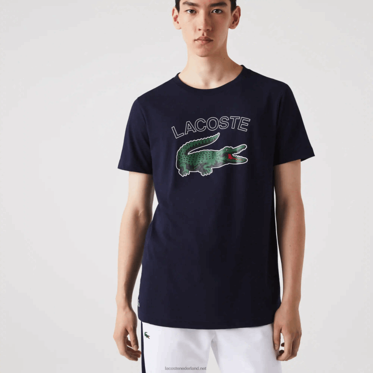 Lacoste sport jersey t-shirt met krokodillenprint 0828H840 marineblauw 166 Heren