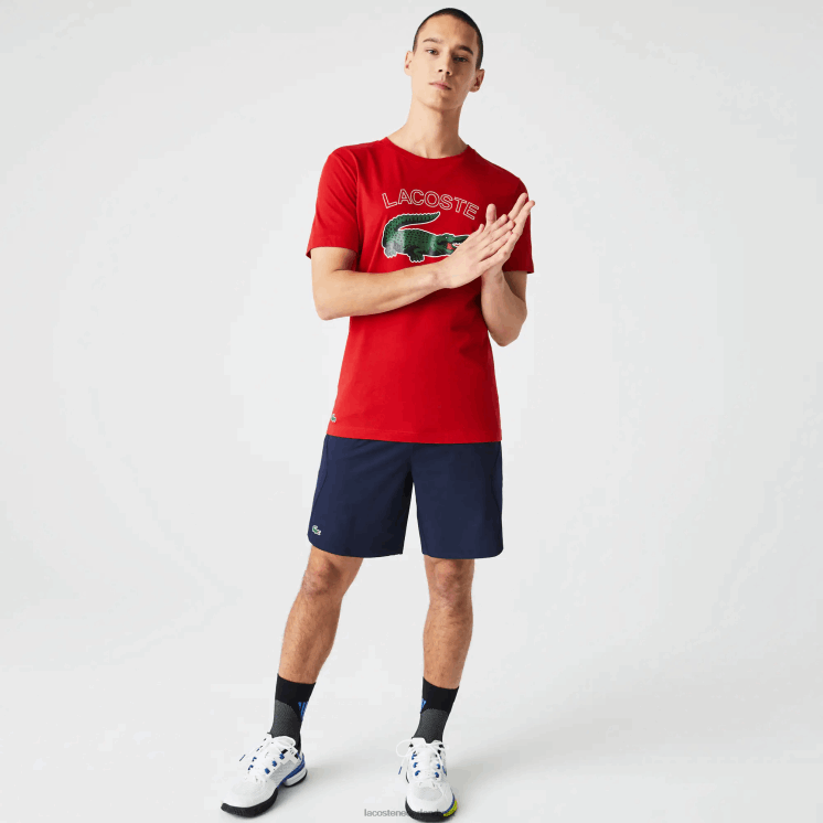 Lacoste sport jersey t-shirt met krokodillenprint 0828H841 rood 240 Heren