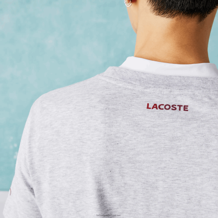 Lacoste sport novak djokovic croco biologisch katoenen t-shirt 0828H871 grijze chine ca Heren