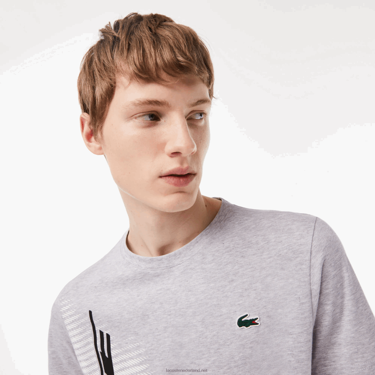 Lacoste sport regular fit t-shirt met contrast branding 0828H94 grijze chine ca Heren
