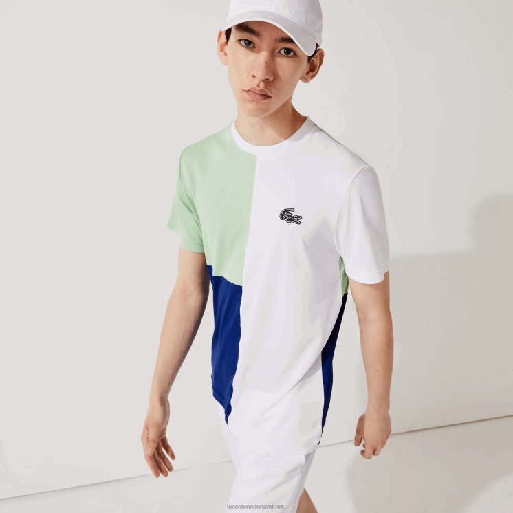 Lacoste sport tricolor ademend licht piqué t-shirt 0828H908 wit groen marineblauw wit cmn Heren