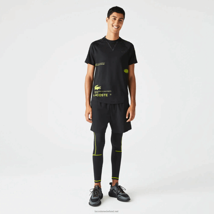 Lacoste sportief T-shirt van stretchjersey 0828H828 zwart geel 9y2 Heren
