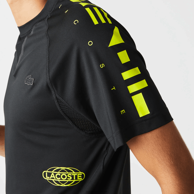 Lacoste sportief T-shirt van stretchjersey 0828H828 zwart geel 9y2 Heren
