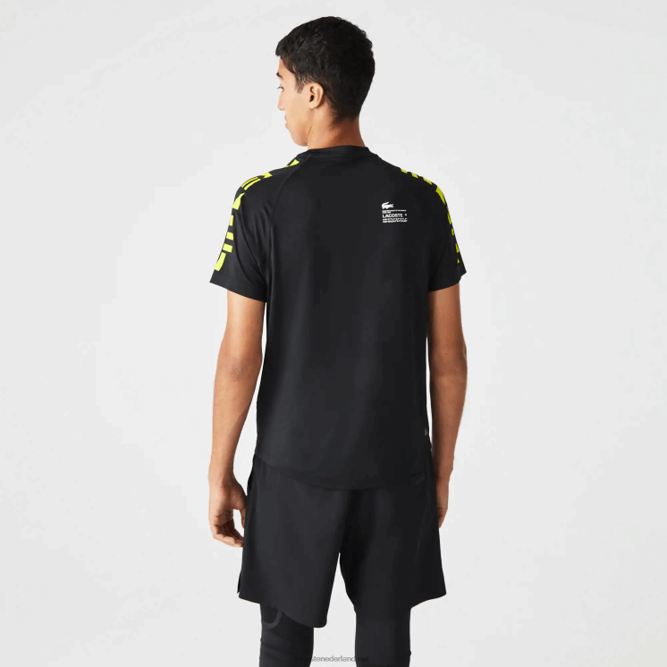 Lacoste sportief T-shirt van stretchjersey 0828H828 zwart geel 9y2 Heren