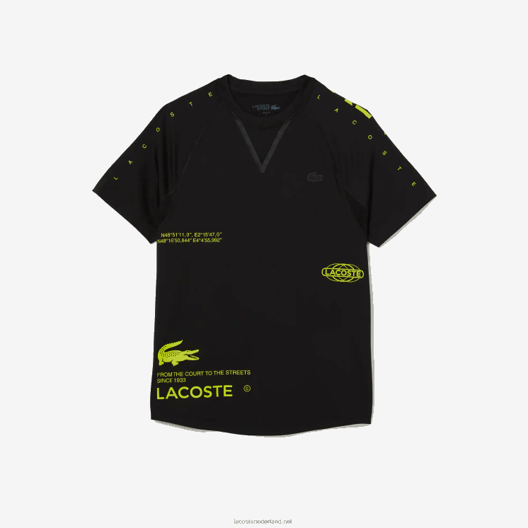 Lacoste sportief T-shirt van stretchjersey 0828H828 zwart geel 9y2 Heren