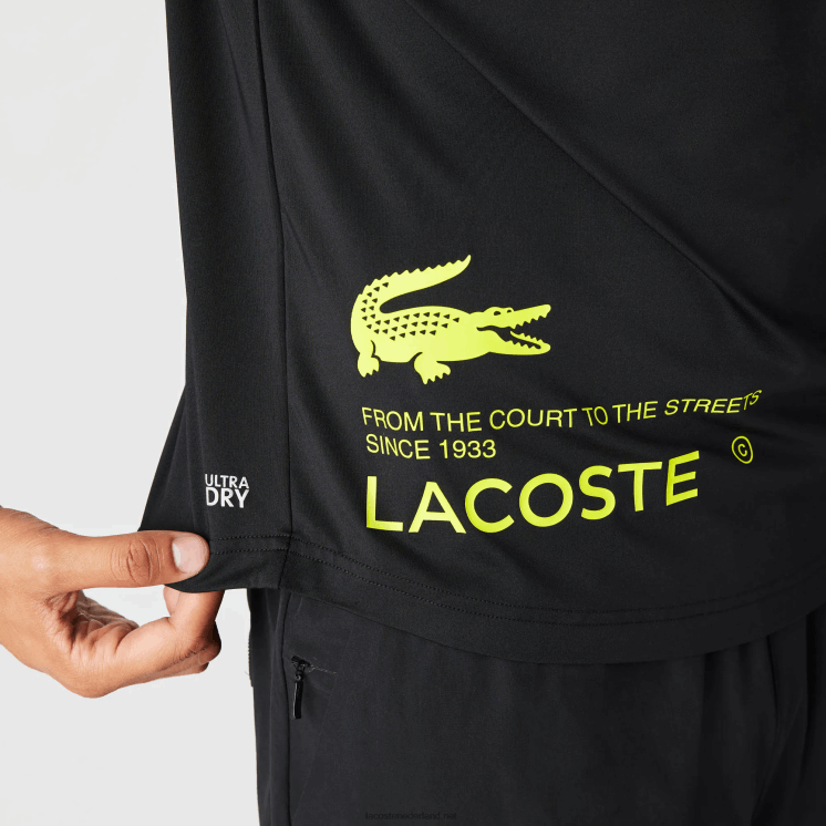 Lacoste sportief T-shirt van stretchjersey 0828H828 zwart geel 9y2 Heren