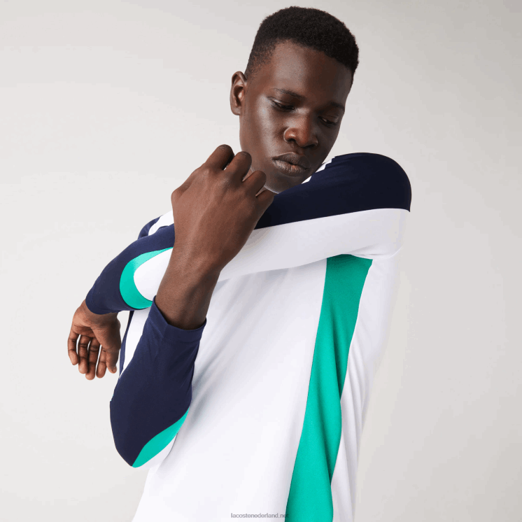 Lacoste sporttennis t-shirt 0828H755 wit groen marineblauw yh9 Heren