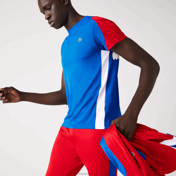 Lacoste tennis t-shirt met krokodillenprint 0828H587 blauw rood wit yh7 Heren