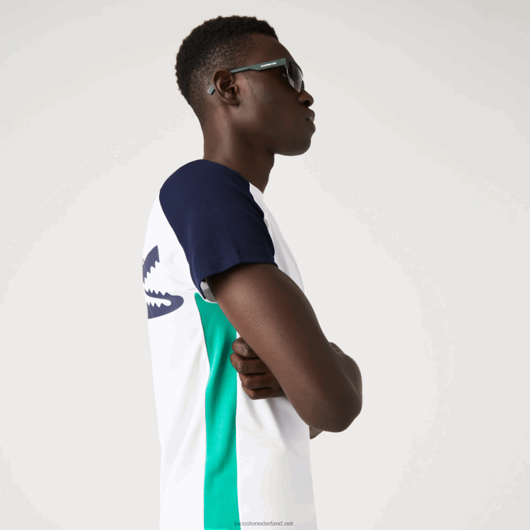 Lacoste tennis t-shirt met krokodillenprint 0828H588 wit groen marineblauw yh9 Heren