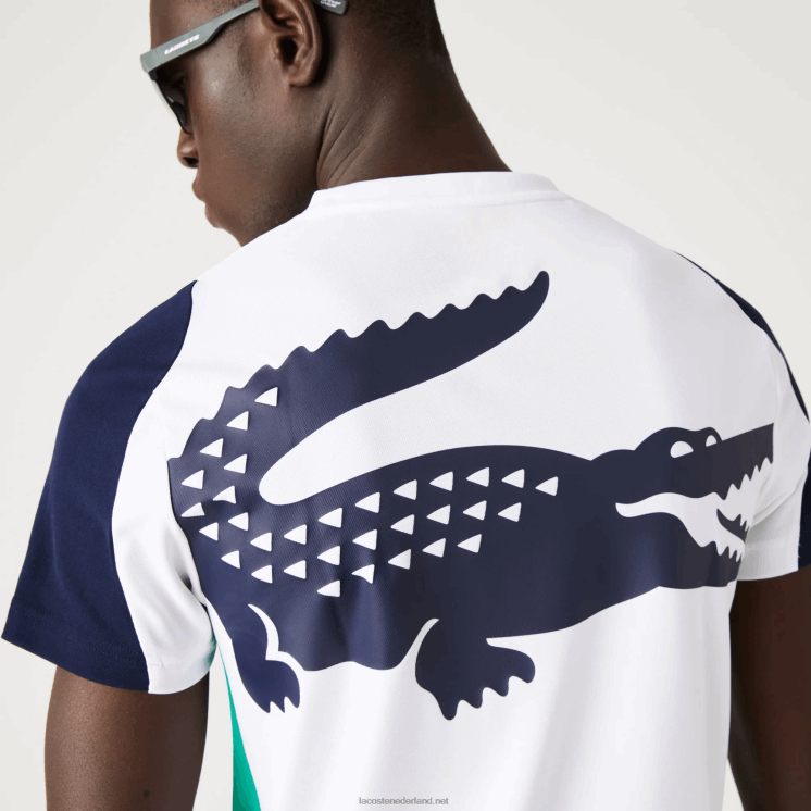 Lacoste tennis t-shirt met krokodillenprint 0828H588 wit groen marineblauw yh9 Heren