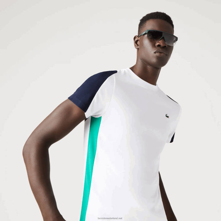 Lacoste tennis t-shirt met krokodillenprint 0828H588 wit groen marineblauw yh9 Heren