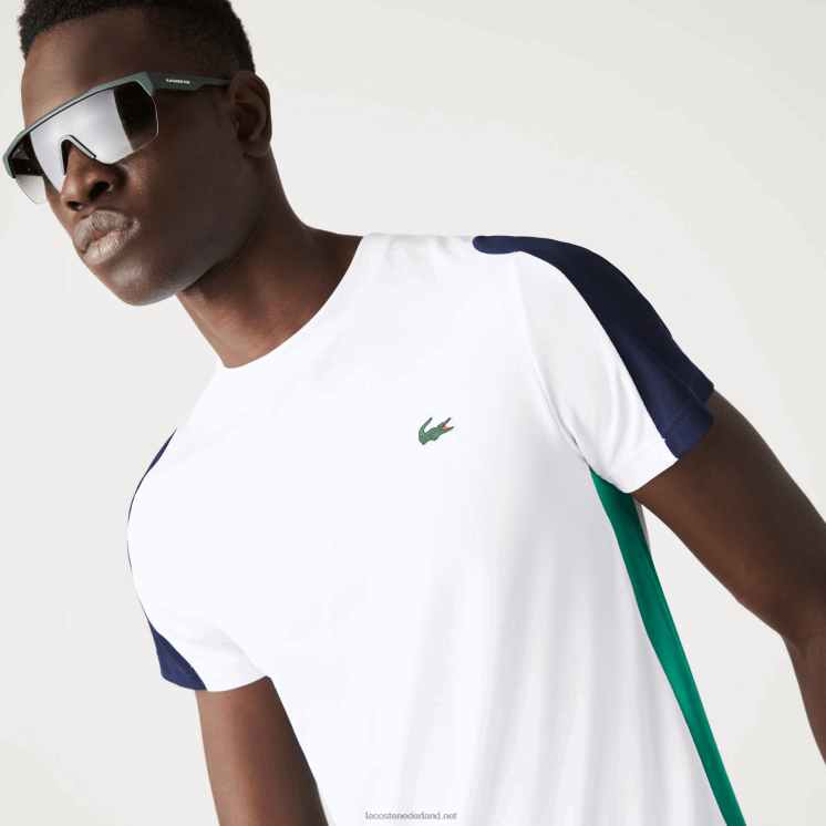 Lacoste tennis t-shirt met krokodillenprint 0828H588 wit groen marineblauw yh9 Heren