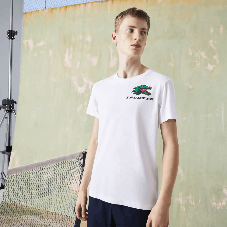 Lacoste tennis t-shirt met krokodillenprint 0828H681 wit 001 Heren