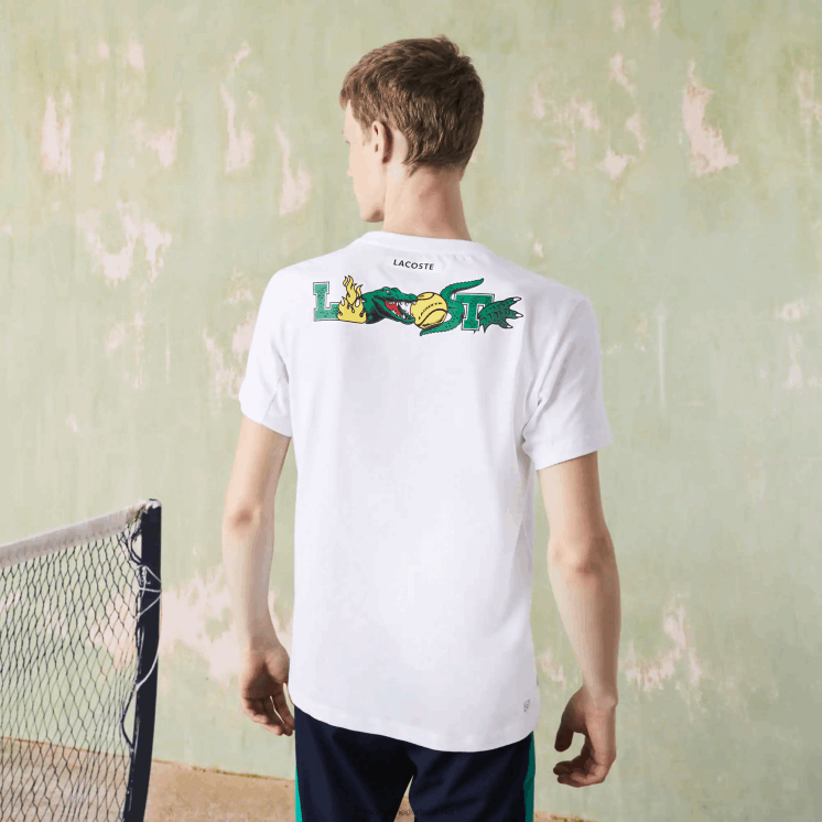 Lacoste tennis t-shirt met krokodillenprint 0828H681 wit 001 Heren