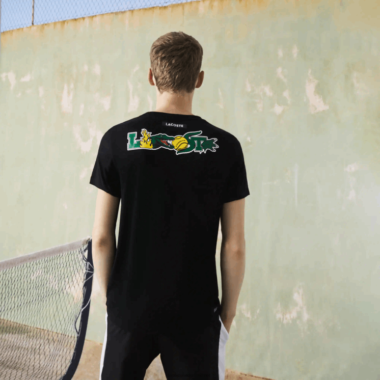 Lacoste tennis t-shirt met krokodillenprint 0828H682 zwart 031 Heren