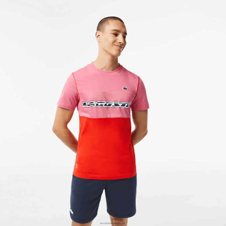 Lacoste tennis x daniil medvedev jersey t-shirt 0828H24 roze rood blauw c1y Heren