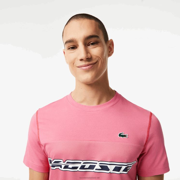 Lacoste tennis x daniil medvedev jersey t-shirt 0828H24 roze rood blauw c1y Heren
