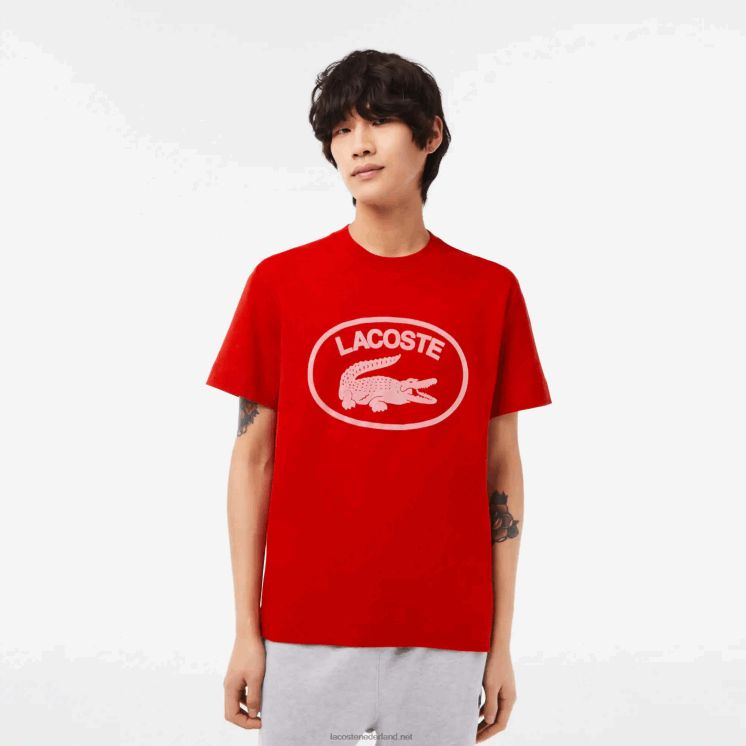 Lacoste ton-sur-ton katoenen T-shirt met relaxte pasvorm 0828H131 rood roze s4i Heren