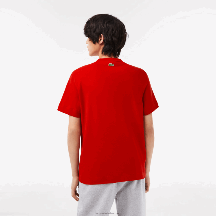 Lacoste ton-sur-ton katoenen T-shirt met relaxte pasvorm 0828H131 rood roze s4i Heren