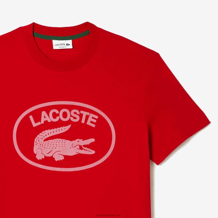 Lacoste ton-sur-ton katoenen T-shirt met relaxte pasvorm 0828H131 rood roze s4i Heren