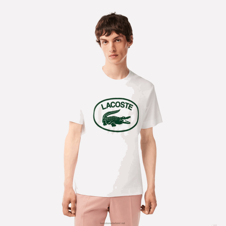 Lacoste ton-sur-ton katoenen T-shirt met relaxte pasvorm 0828H132 wit groen 737 Heren