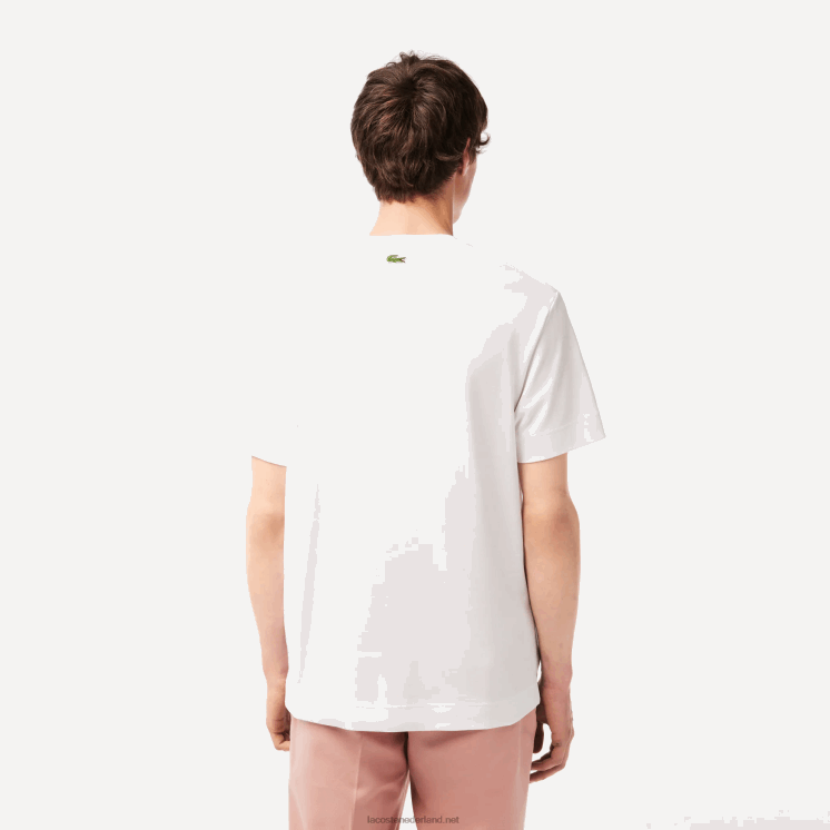 Lacoste ton-sur-ton katoenen T-shirt met relaxte pasvorm 0828H132 wit groen 737 Heren