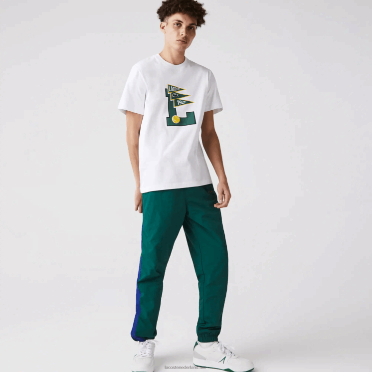 Lacoste wimpels met ronde hals l katoenen T-shirt met badge 0828H914 wit 001 Heren
