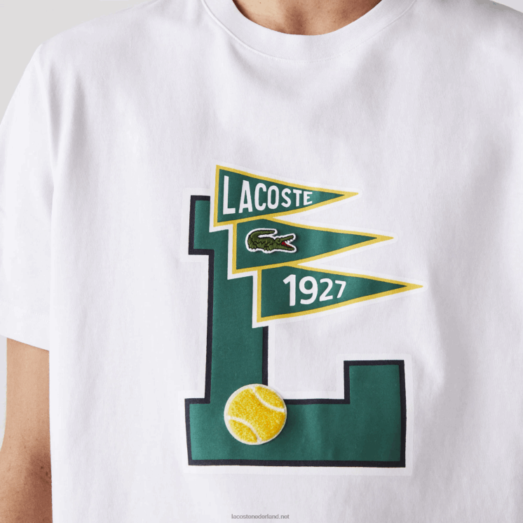 Lacoste wimpels met ronde hals l katoenen T-shirt met badge 0828H914 wit 001 Heren