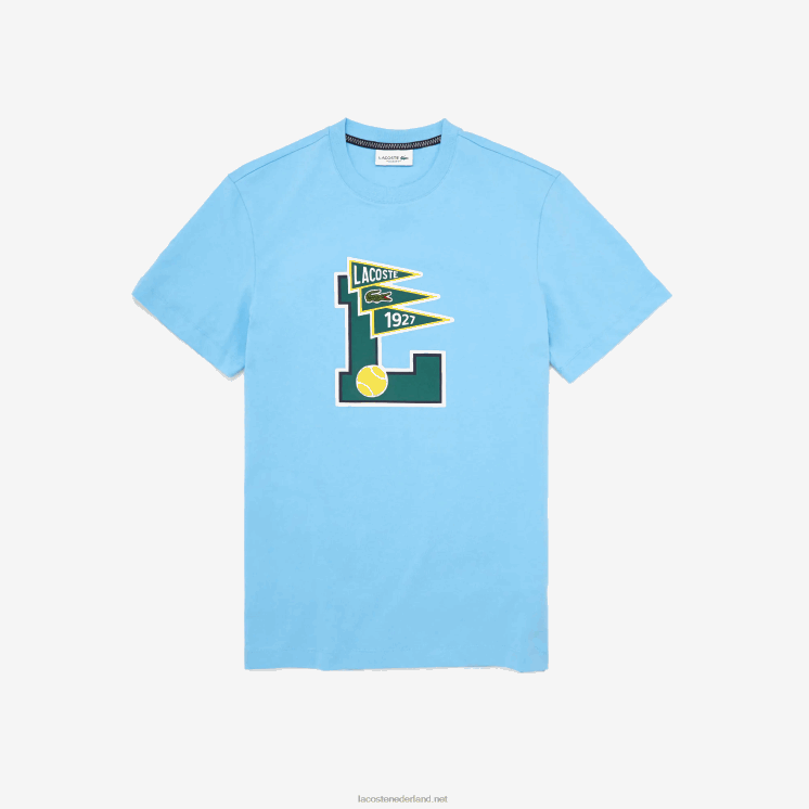 Lacoste wimpels met ronde hals l katoenen T-shirt met badge 0828H915 lichtblauw 709 Heren