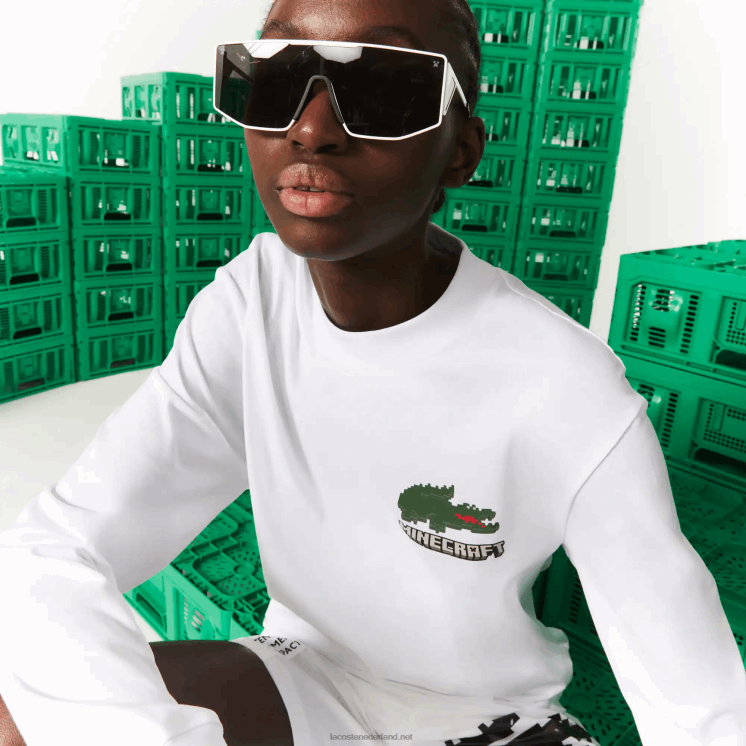 lacoste x minecraft T-shirt van biologisch katoen 0828H939 wit 001 Heren