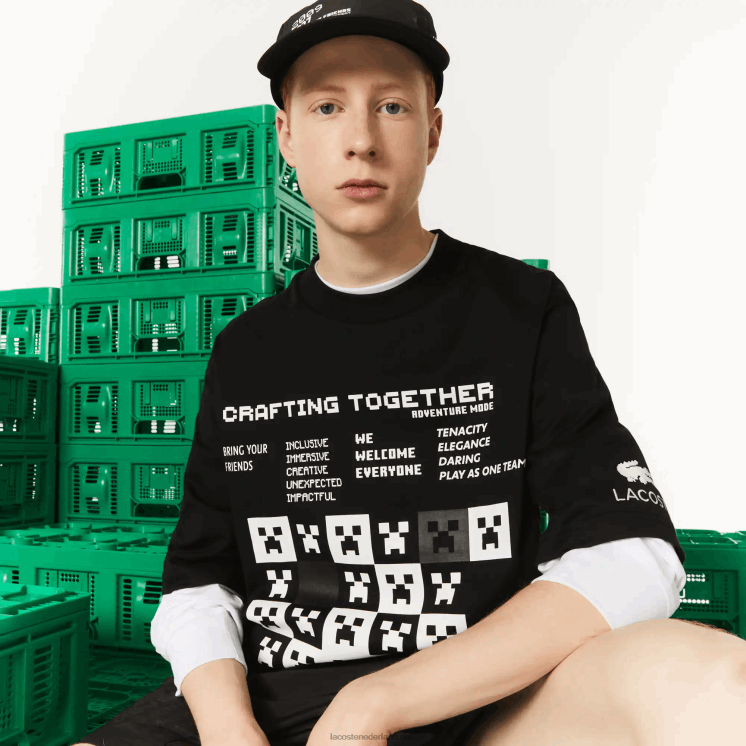lacoste x minecraft losvallend T-shirt van biologisch katoen 0828H852 zwart 031 Heren