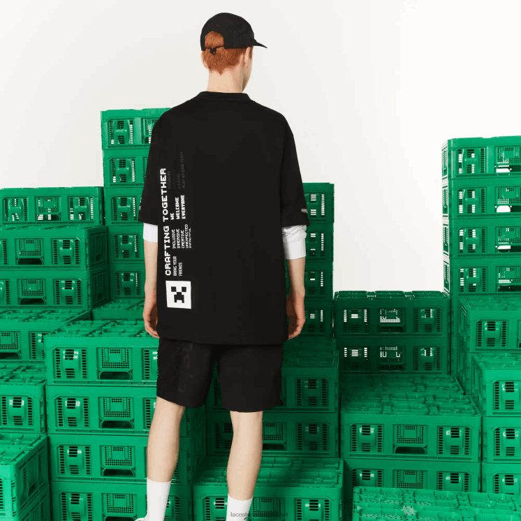 lacoste x minecraft losvallend T-shirt van biologisch katoen 0828H852 zwart 031 Heren