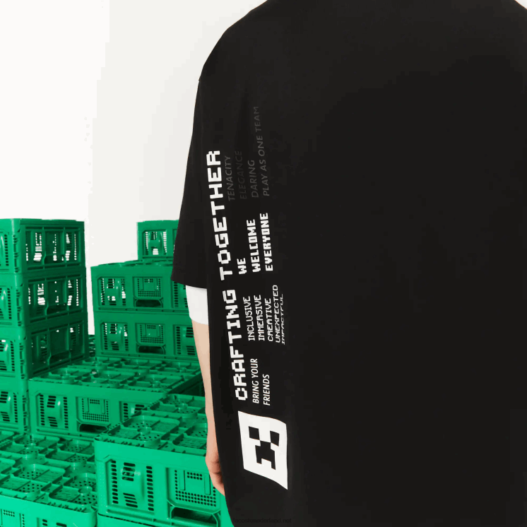 lacoste x minecraft losvallend T-shirt van biologisch katoen 0828H852 zwart 031 Heren