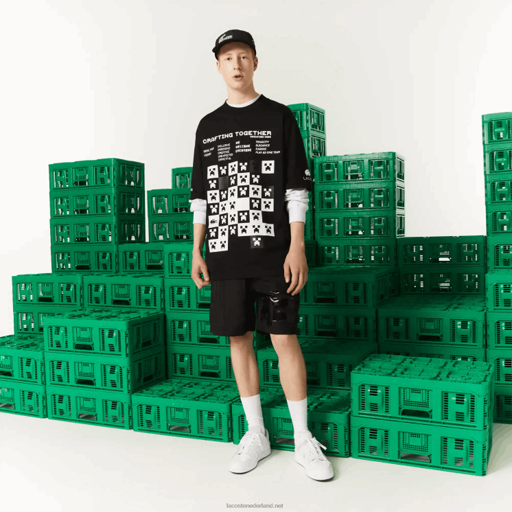 lacoste x minecraft losvallend T-shirt van biologisch katoen 0828H852 zwart 031 Heren