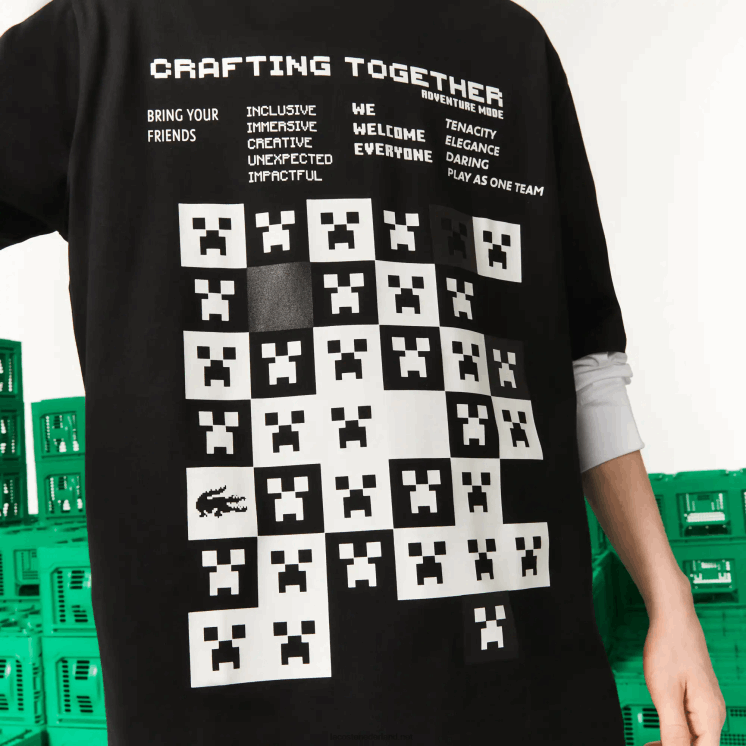 lacoste x minecraft losvallend T-shirt van biologisch katoen 0828H852 zwart 031 Heren