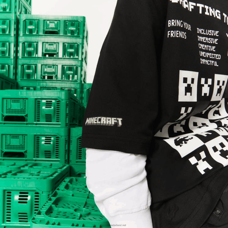 lacoste x minecraft losvallend T-shirt van biologisch katoen 0828H852 zwart 031 Heren