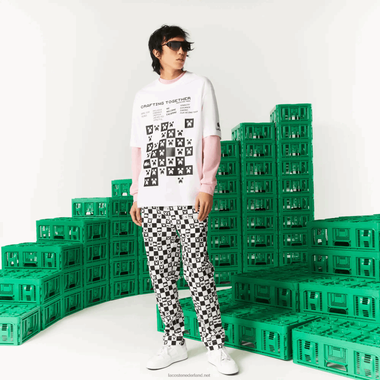 lacoste x minecraft losvallend T-shirt van biologisch katoen 0828H853 wit 001 Heren
