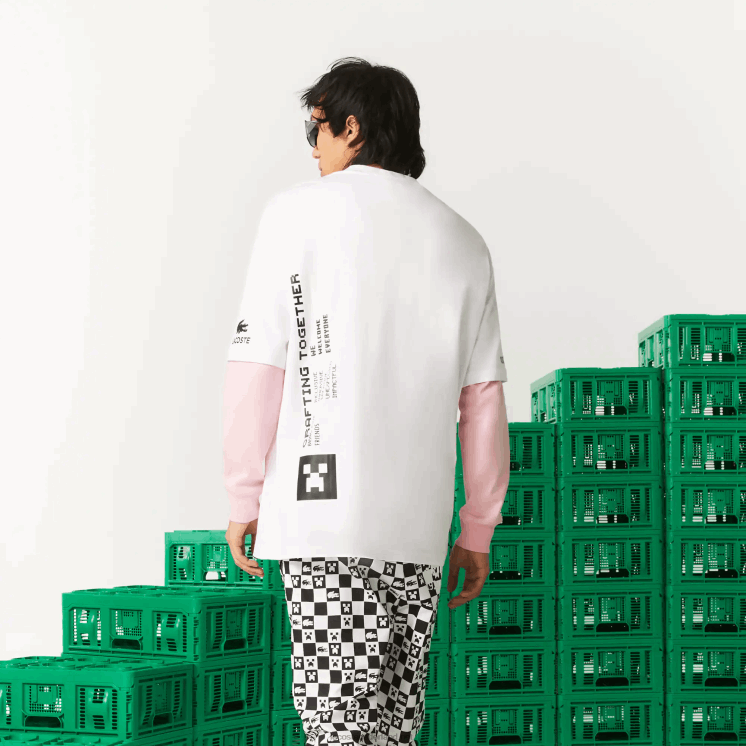 lacoste x minecraft losvallend T-shirt van biologisch katoen 0828H853 wit 001 Heren