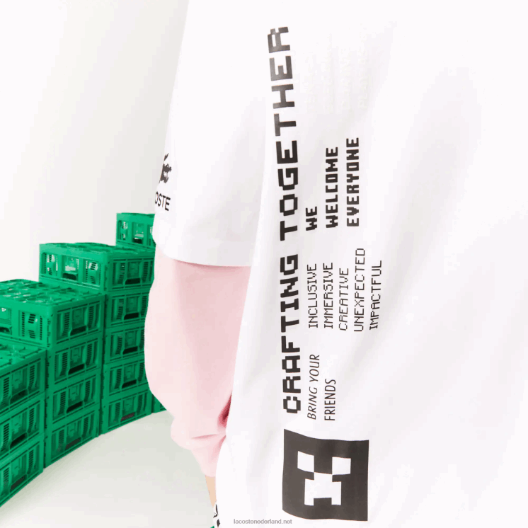 lacoste x minecraft losvallend T-shirt van biologisch katoen 0828H853 wit 001 Heren
