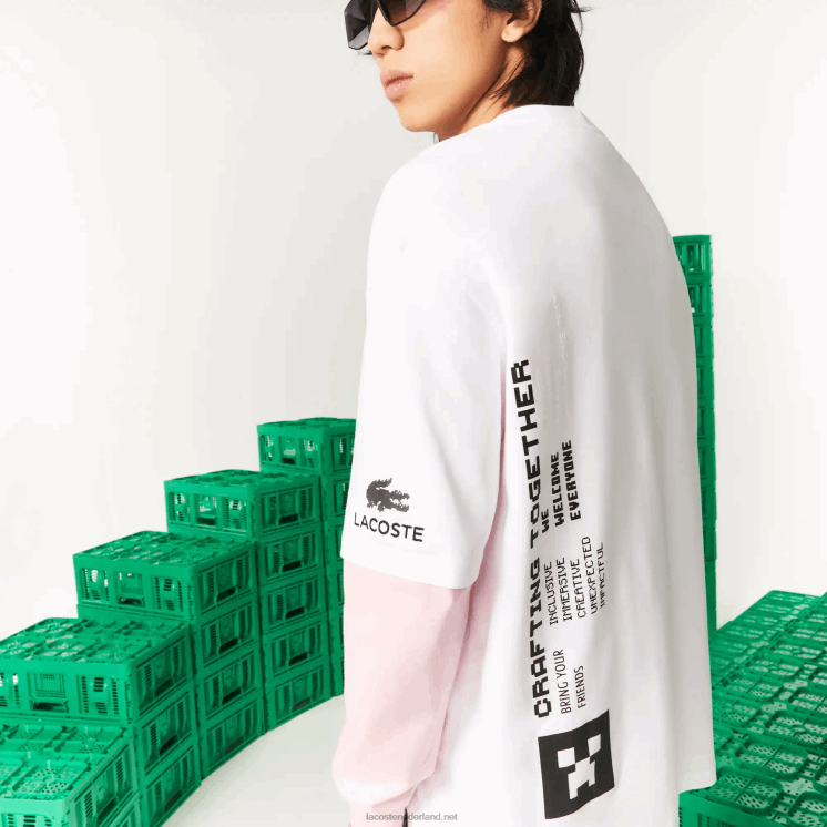 lacoste x minecraft losvallend T-shirt van biologisch katoen 0828H853 wit 001 Heren