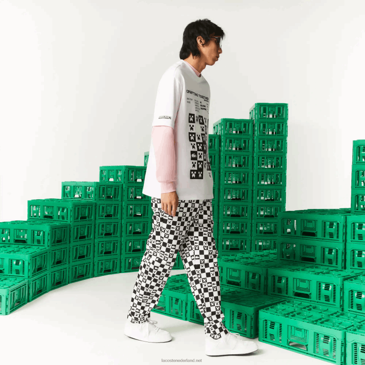 lacoste x minecraft losvallend T-shirt van biologisch katoen 0828H853 wit 001 Heren