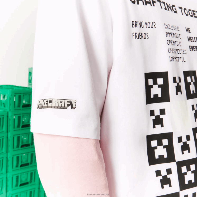 lacoste x minecraft losvallend T-shirt van biologisch katoen 0828H853 wit 001 Heren