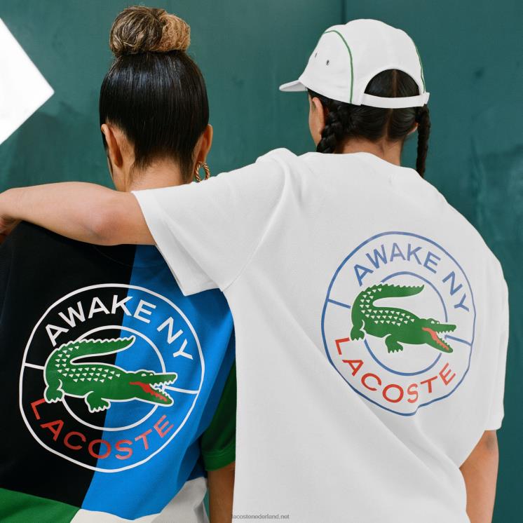 lacoste x wake ny logo katoenen piqué t-shirt 0828H893 wit 70v Heren