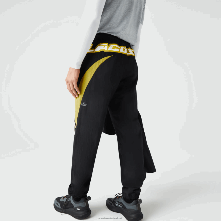 Lacoste erfgoed regular fit trainingsbroek met kleurvlakken 0828H1110 zwart geel n07 Heren